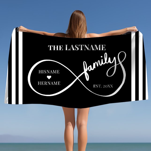 Toalha De Praia Infinity Personalized Family Name e Est. Data (Infinity Personalized Family Name and Est. Date Beach Towel)
