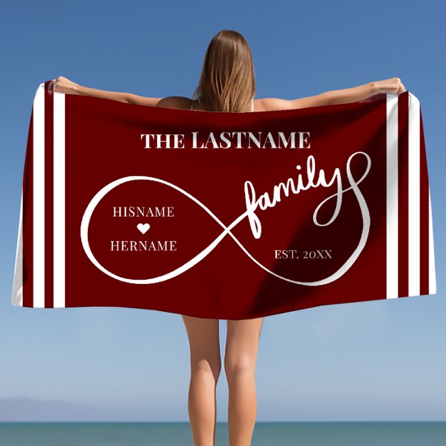 Toalha De Praia Infinity Personalized Family Name e Est. Data (Infinity Personalized Family Name and Est. Date Beach Towel)