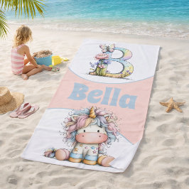 Toalha De Praia Inicial Floral Caprichosa Com Unicórnio Para Crian