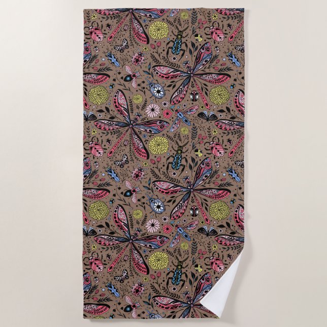 Toalha De Praia Insetos de rabisco de mocha (Frente)