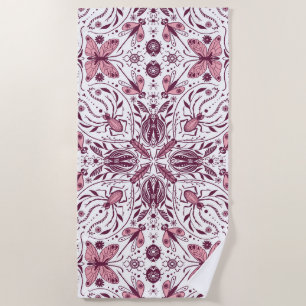 Toalha De Praia Insetos, magenta escura e rosa em branco