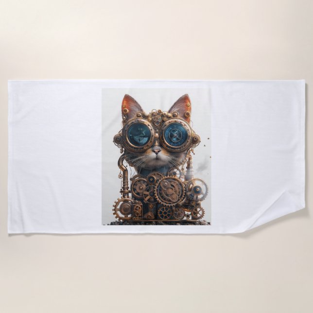 Toalha De Praia Inventor de Gatos Steampunk (Frente)
