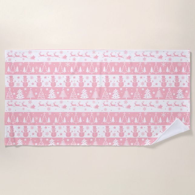 Toalha De Praia Inverno de Natal Rosa e Bonito (Frente)