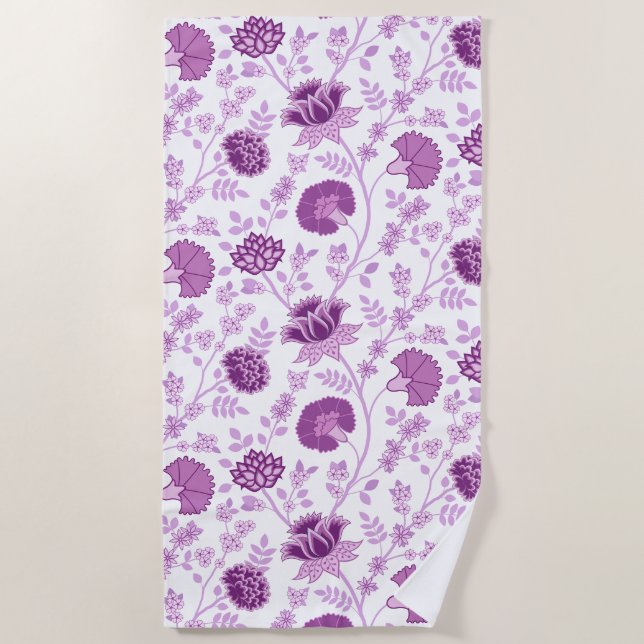 Toalha De Praia Jacobean Floral Big Pattern Pinks em Branco (Frente)