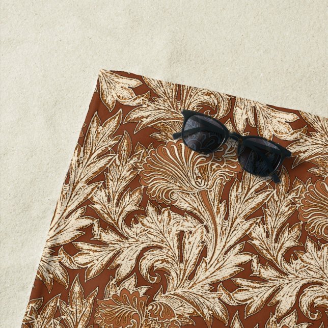 Toalha De Praia Jacobean Flower Damask, Taupe Tan e Cream (In Situ)