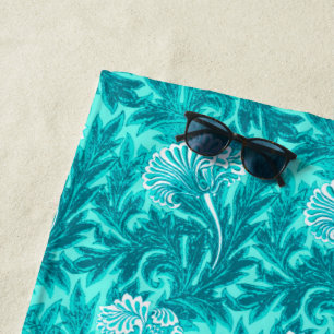 Toalha De Praia Jacobean Flower Damask, Turquesa e Azul Teal