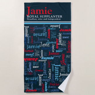 Toalha De Praia Jamie nome personalizado significado vermelho azul