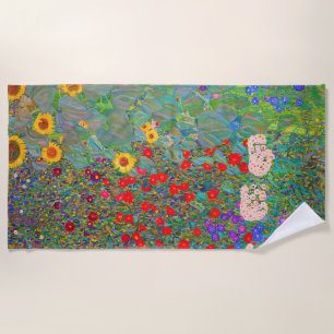Toalha De Praia Jardim de Fazenda de Gustav Klimt com girassóis