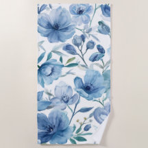 Jardim Floral Botânico Azul em Aquarela