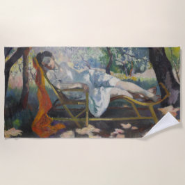Toalha De Praia Jeanne Descansa em um Belo Jardim Mediterrâneo