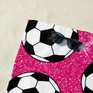 Toalha De Praia Jogador Branco da Bola de Futebol Glitas Rosa Glit