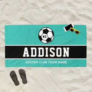 Toalha De Praia Jogador de Futebol Preto Azul Personalizado