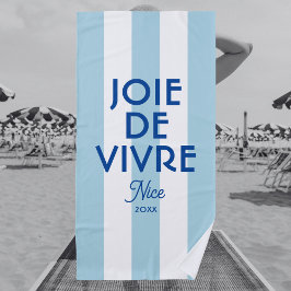 Toalha De Praia Joie De Vivre Nice Blue Cabana Stripe Francês