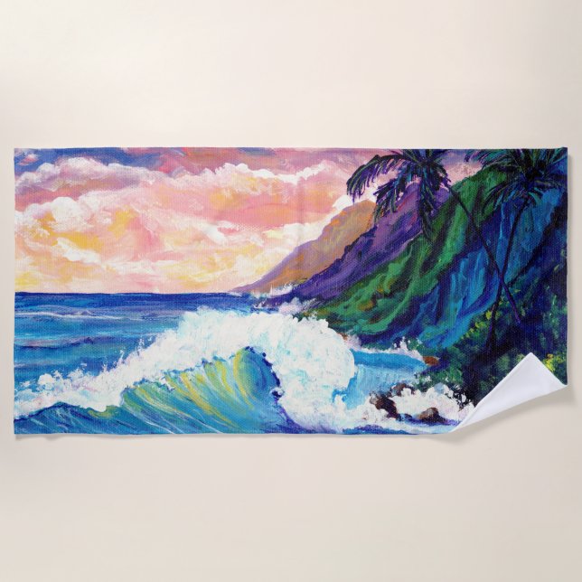 Toalha De Praia Kauai Na Pali Coast com Ocean Wave Beach Towel (Frente)