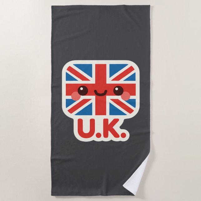 Toalha De Praia Kawaii British Flag - Cute UK Design (Frente)