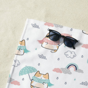 Toalha De Praia Kawaii Gata Rainy Day Pattern Beach Towel