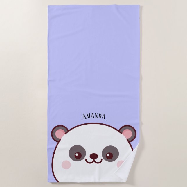 Toalha De Praia Kawaii Panda Personalizada Crianças Roxo (Frente)
