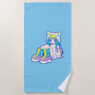 Toalha De Praia Kawaii Rainbow Star Cat-Eared Girl