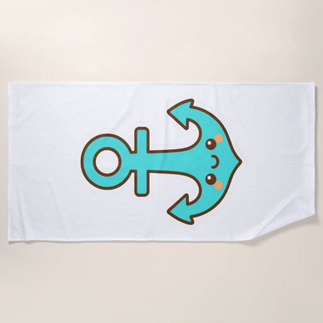 Toalha De Praia Kawaii Turquoise Anchor - Whimsical & Cheerful (Frente)