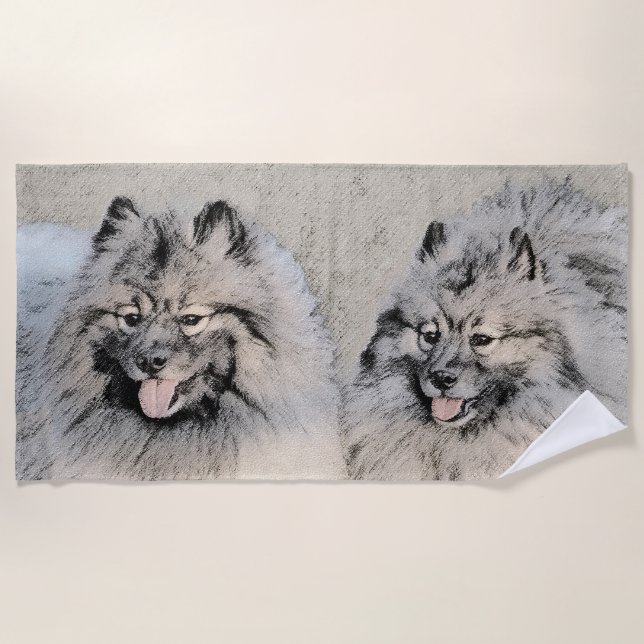 Toalha De Praia Keeshond Brothers Painting - Arte Original de Cach (Frente)