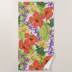 Toalha De Praia Keleah Tropical Havaiana Hibiscus e Orquídeas