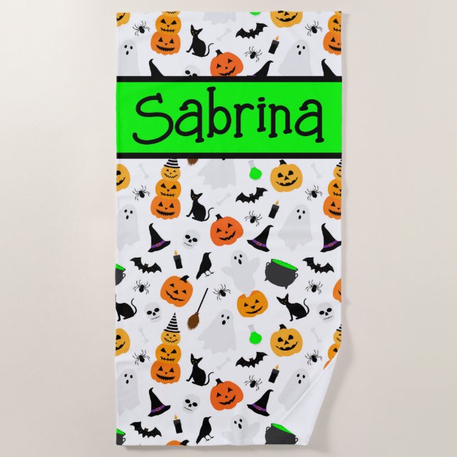 Toalha De Praia Kid Halloween Ghost Pumpkin Black Cat Personalize (Frente)