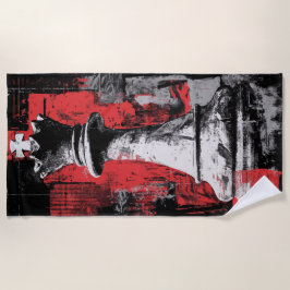 Toalha De Praia King Chess Piece Art – Red Black Grunge Design