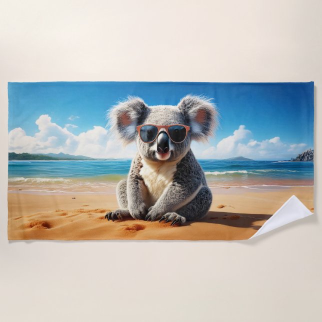 Toalha De Praia Koala em uma praia arenosa (Frente)