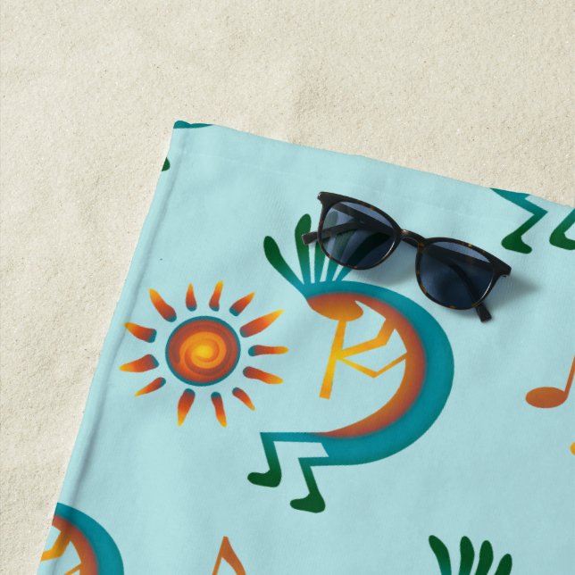 Toalha De Praia Kokopelli com Sun Pattern Mint Green Beach Towel (In Situ)