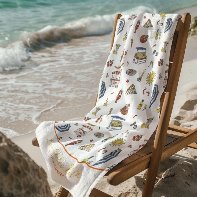 Toalha De Praia La Dolce Vita Mediterrânica Italiana | Monograma (Criador carregado)