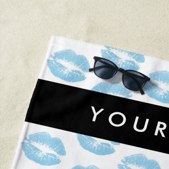 Toalha De Praia Lábios Azuis, Beijo, Batom, Seu Nome, Personalizar (In Situ)