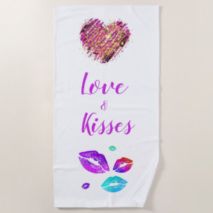 Toalha De Praia Lábios Coloridos Com Amor E Beijos