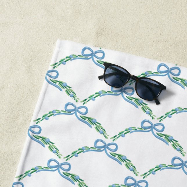 Toalha De Praia Laço Azul da Coquete Costeira Monogramada (In Situ)