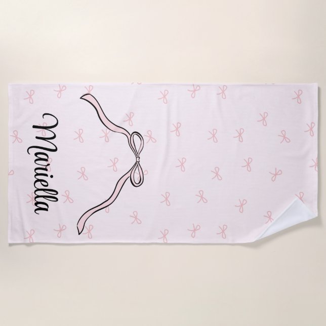 Toalha De Praia Laço Rosa Personalizado Coquette Custom (Frente)