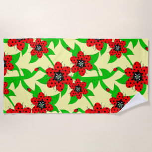 Toalha De Praia Ladybug Flowers Beach Towel