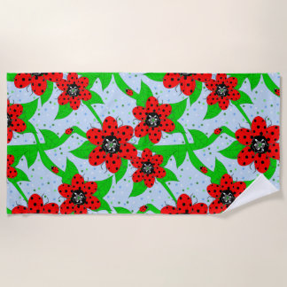 Toalha De Praia Ladybug Flowers Beach Towel