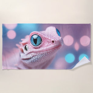 Toalha De Praia Lagarto Rosa Bonito com Olhos Azuis Grandes