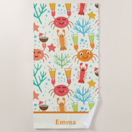 Toalha De Praia Lagostas Kawaii Engraçadas e Crianças Personalizad