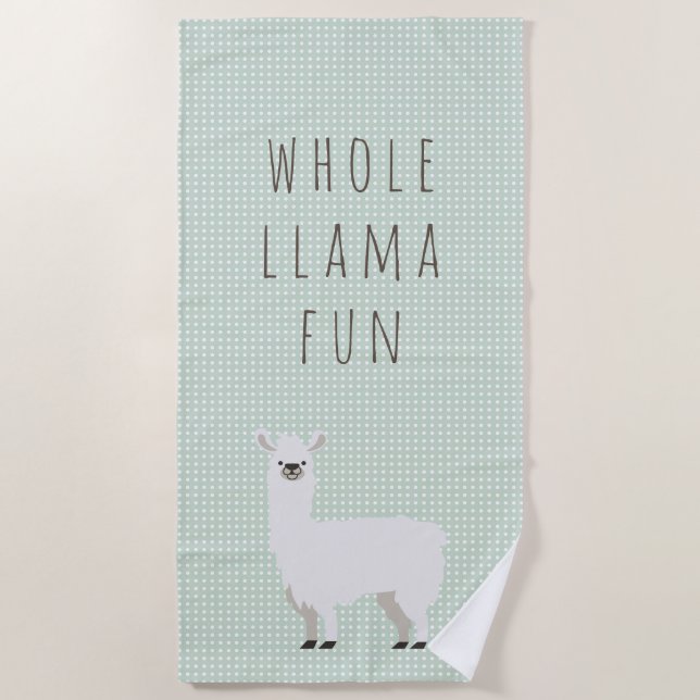 Toalha De Praia Lama bonito das bolinhas verdes e brancas (Frente)