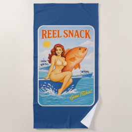 Toalha De Praia Lanche de Bobina Pin-Up Retro Pescador de Rubicão 