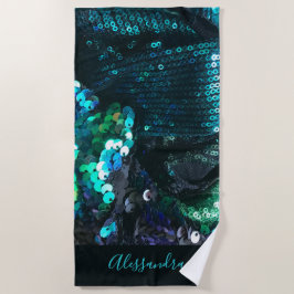 Toalha De Praia Lantejoulas Azul Turquesa Personalizadas Parecem G