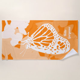 Toalha De Praia Laranja Divertido Olá Linda Borboleta Monarca