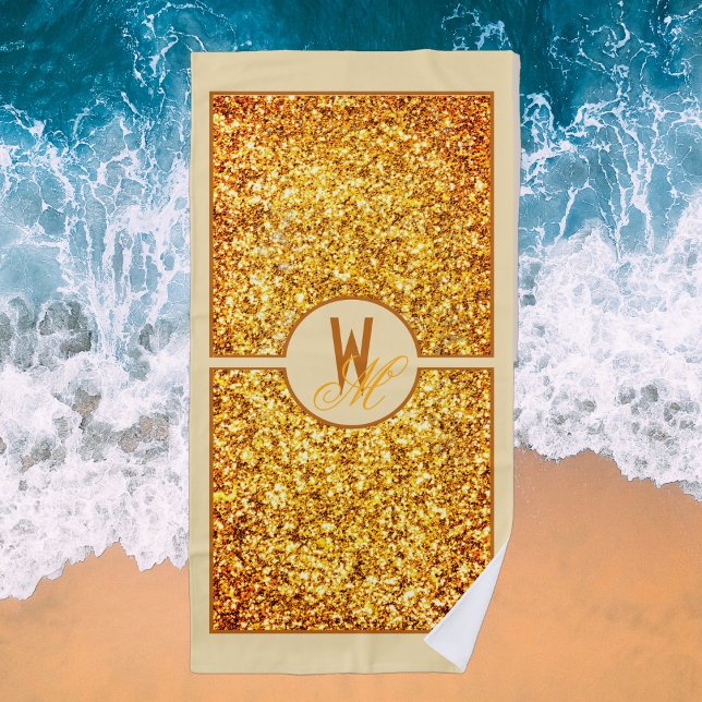 Toalha De Praia Laranja Elegante Amarelo Brilhante Monograma (Criador carregado)