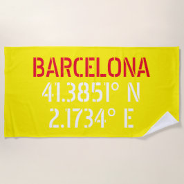 Toalha De Praia Latitude da Espanha de Barcelona e Longitude