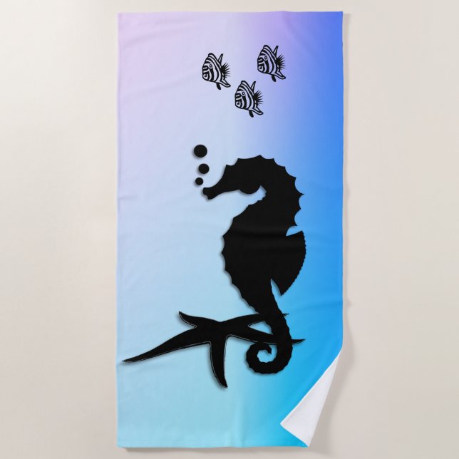 Toalha De Praia Lavanda Azul Cavalo do Mar (Frente)