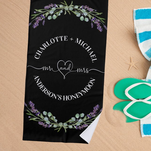 Toalha De Praia Lavanda negra de recém-casados brancos, lua de mel (Criador carregado)