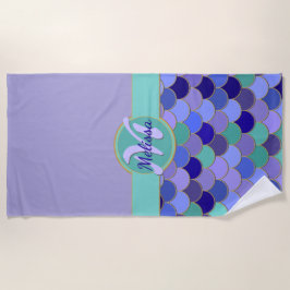 Toalha De Praia Lavanda Roxo e Sereia Aqua | Nome do Monograma