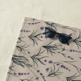 Toalha De Praia Lavender Botanical Pattern Beach Towel