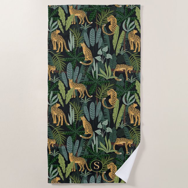 Toalha De Praia Leopard Jungle Forest Illustration Seamless Custom (Frente)