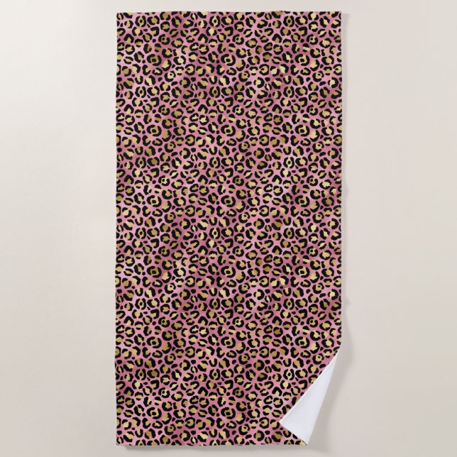 Toalha De Praia Leopard Series Design 15 rosa e Dourada (Frente)
